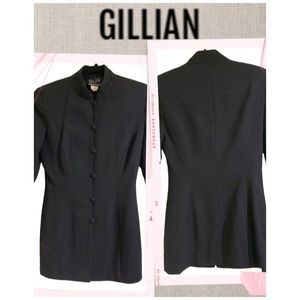 GILLIAN Suit Stunning Black 100% Wool blazer & skirt Rare & Unique Size 2